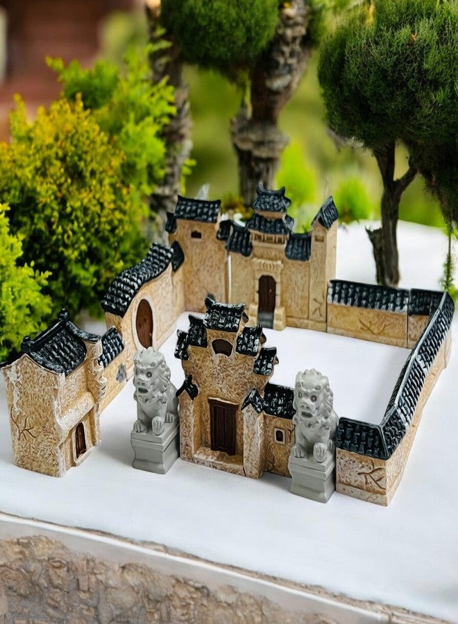 Krisah13pcs Resin Mini Chinese Ancient Architecture Model Set, Traditional House with Guardian Lions, Decorative Display Piece - Image 2